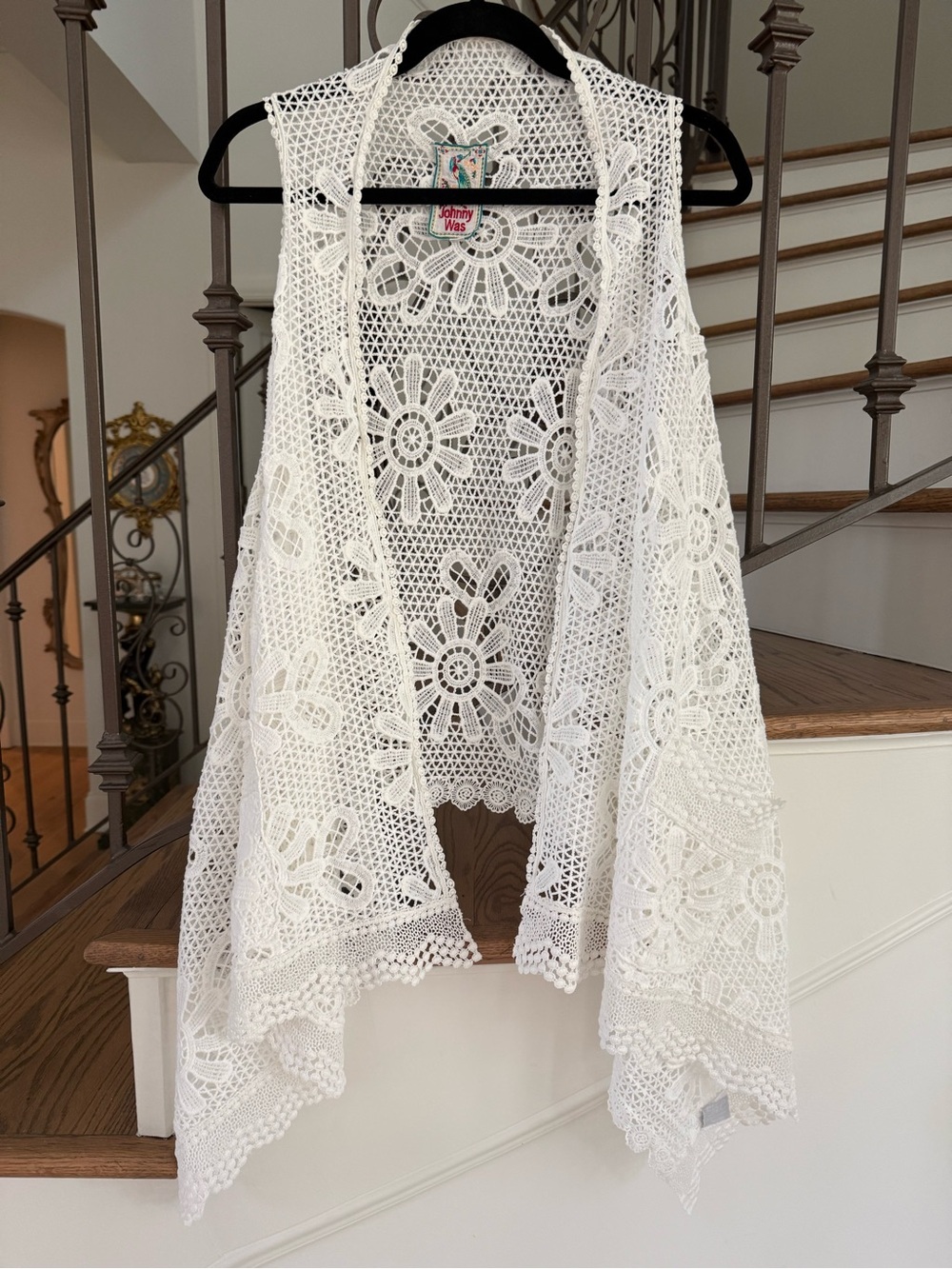 Johnny Was White Crochet Floral Vest